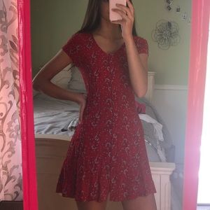 Red patterned button down dress